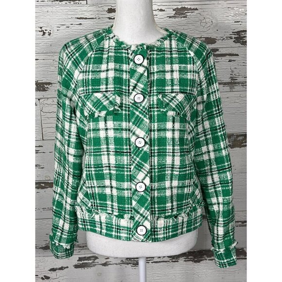 CABI Library Jacket Green Plaid Tweed Button Front Sz S #5653 EUC - Picture 2 of 6